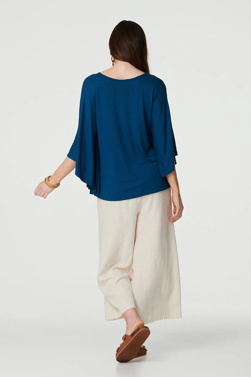 Plain Round Neck 3/4 Batwing Top