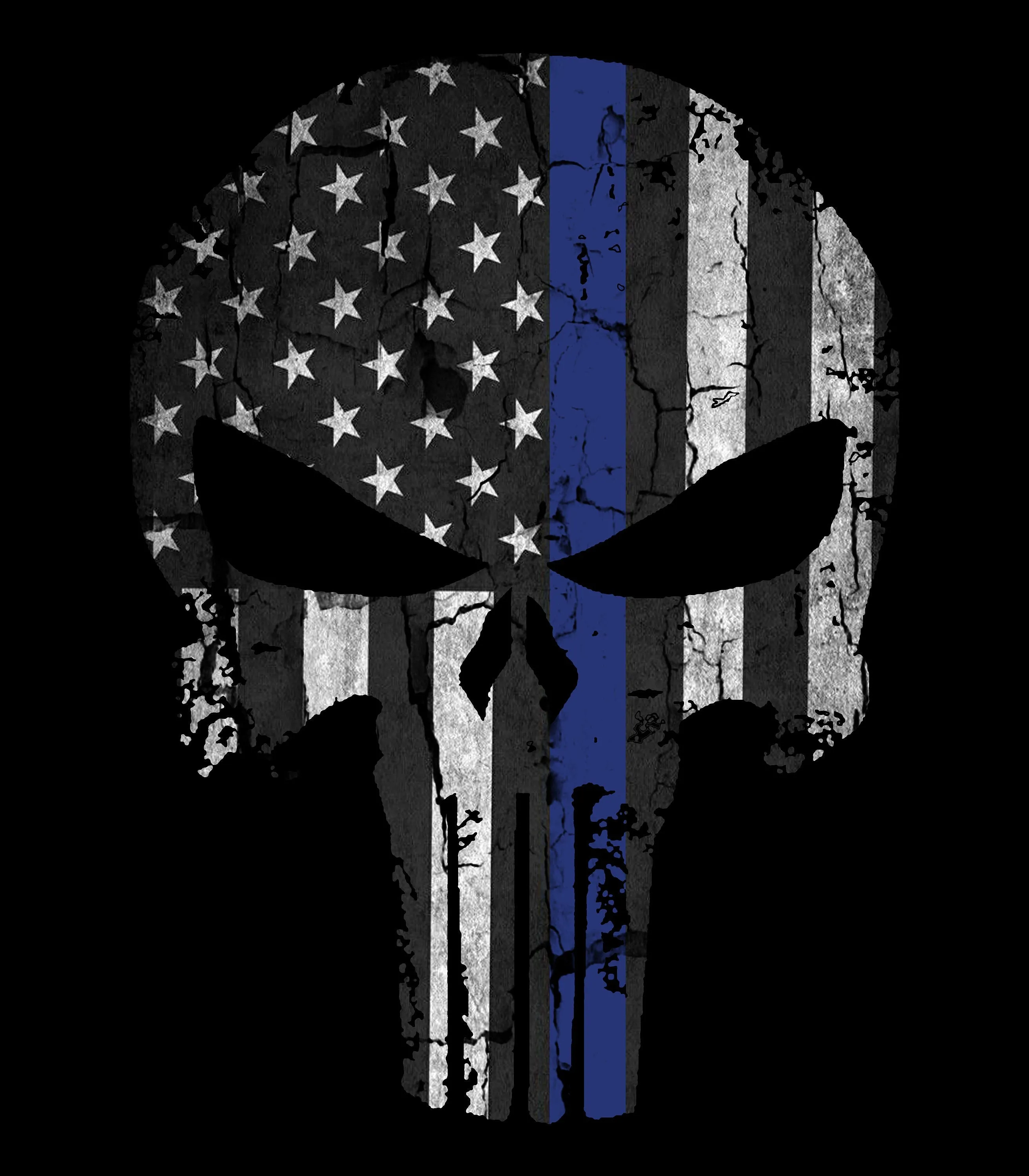 Punisher Skull Thin Blue Line T-shirt | Patriotic Skull American Flag T-shirt | Punisher Skull Police Officer shirt | Thin Blue Line T-shirt