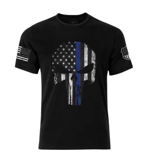 Punisher Skull Thin Blue Line T-shirt | Patriotic Skull American Flag T-shirt | Punisher Skull Police Officer shirt | Thin Blue Line T-shirt