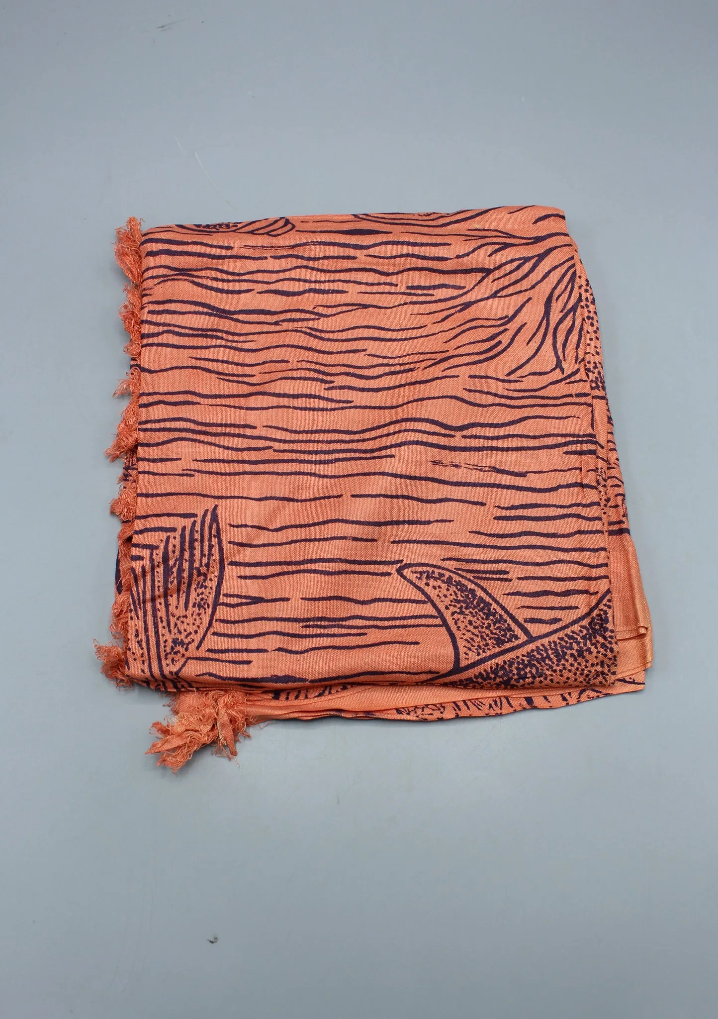 Pure Cotton Aquatic Life Printed Orange Shawl with Furka