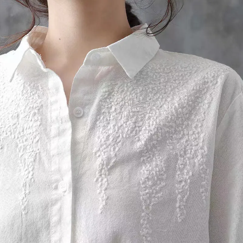 Pure Cotton Embroidered Polo Collar Shirt