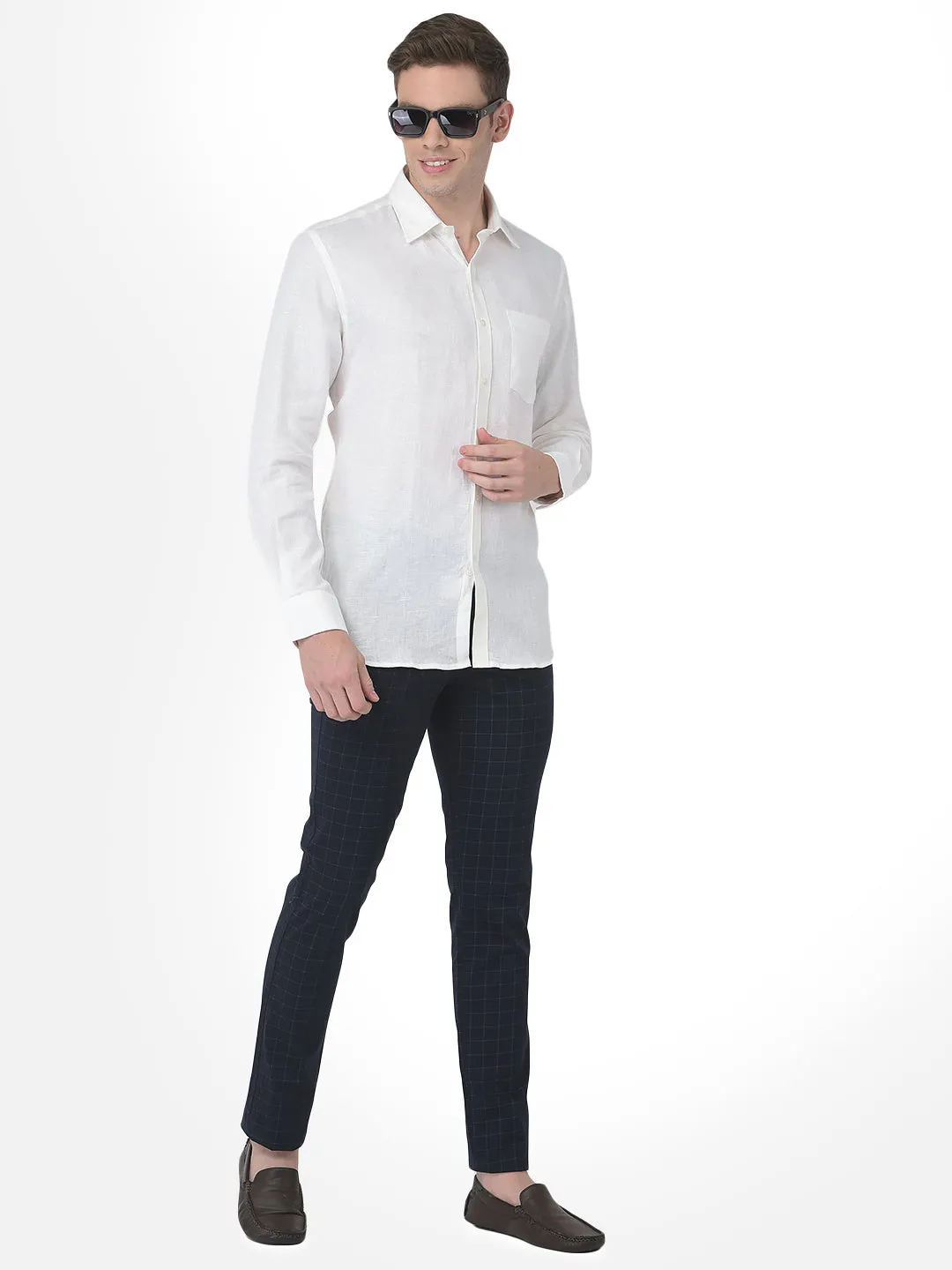 Pure Linen Slim Fit White Formal Shirt