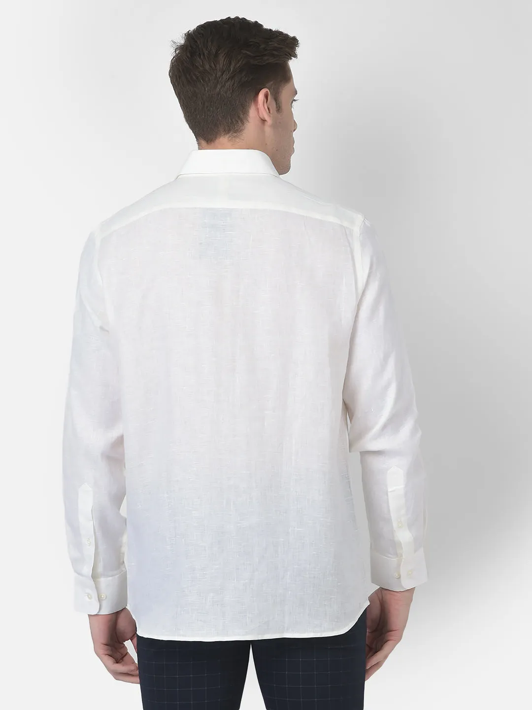 Pure Linen Slim Fit White Formal Shirt