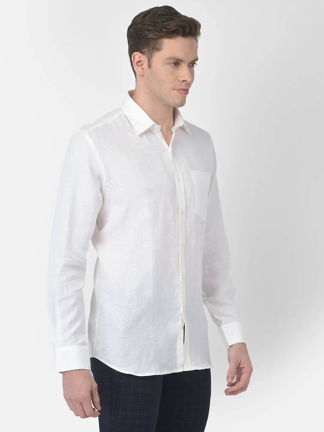 Pure Linen Slim Fit White Formal Shirt