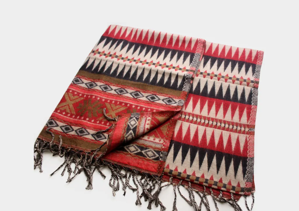 Red and Black Jacquard Triangle Print Woolen Shawl