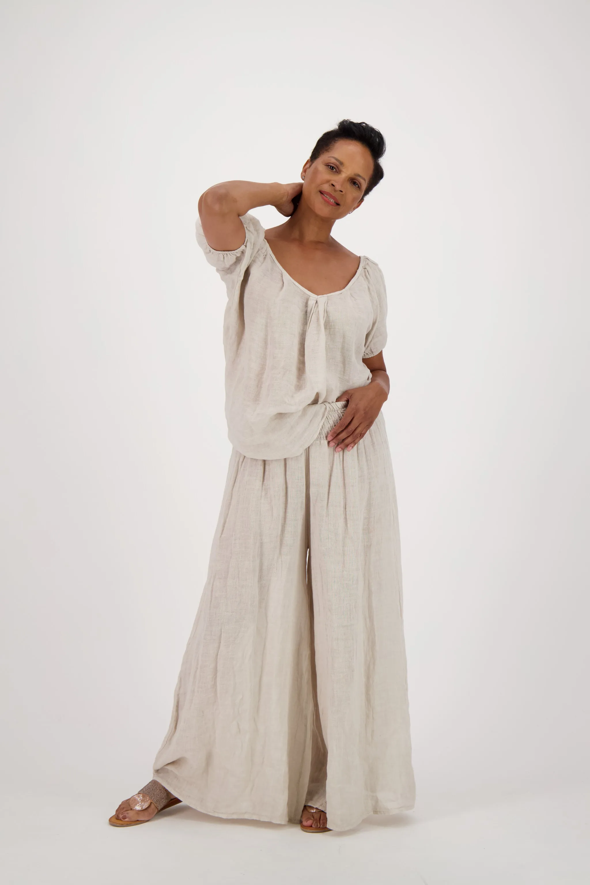 Relaxed Linen Wide Leg Pant