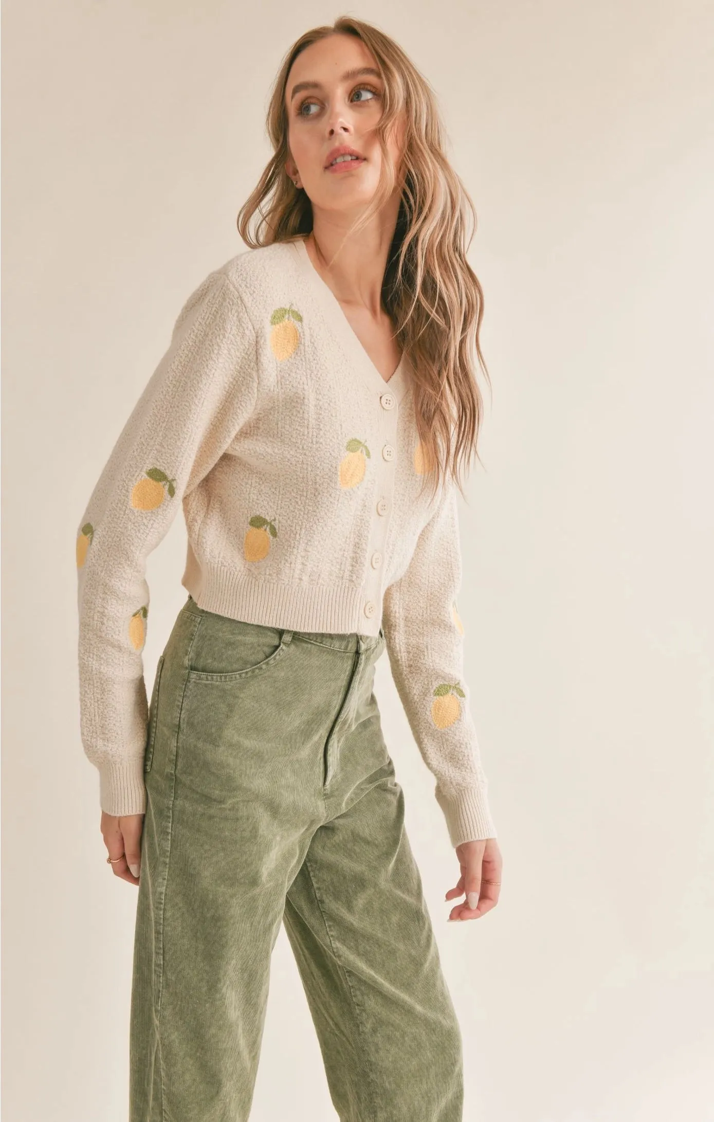 Sadie & Sage Esme Embroidered Lemon Cardigan