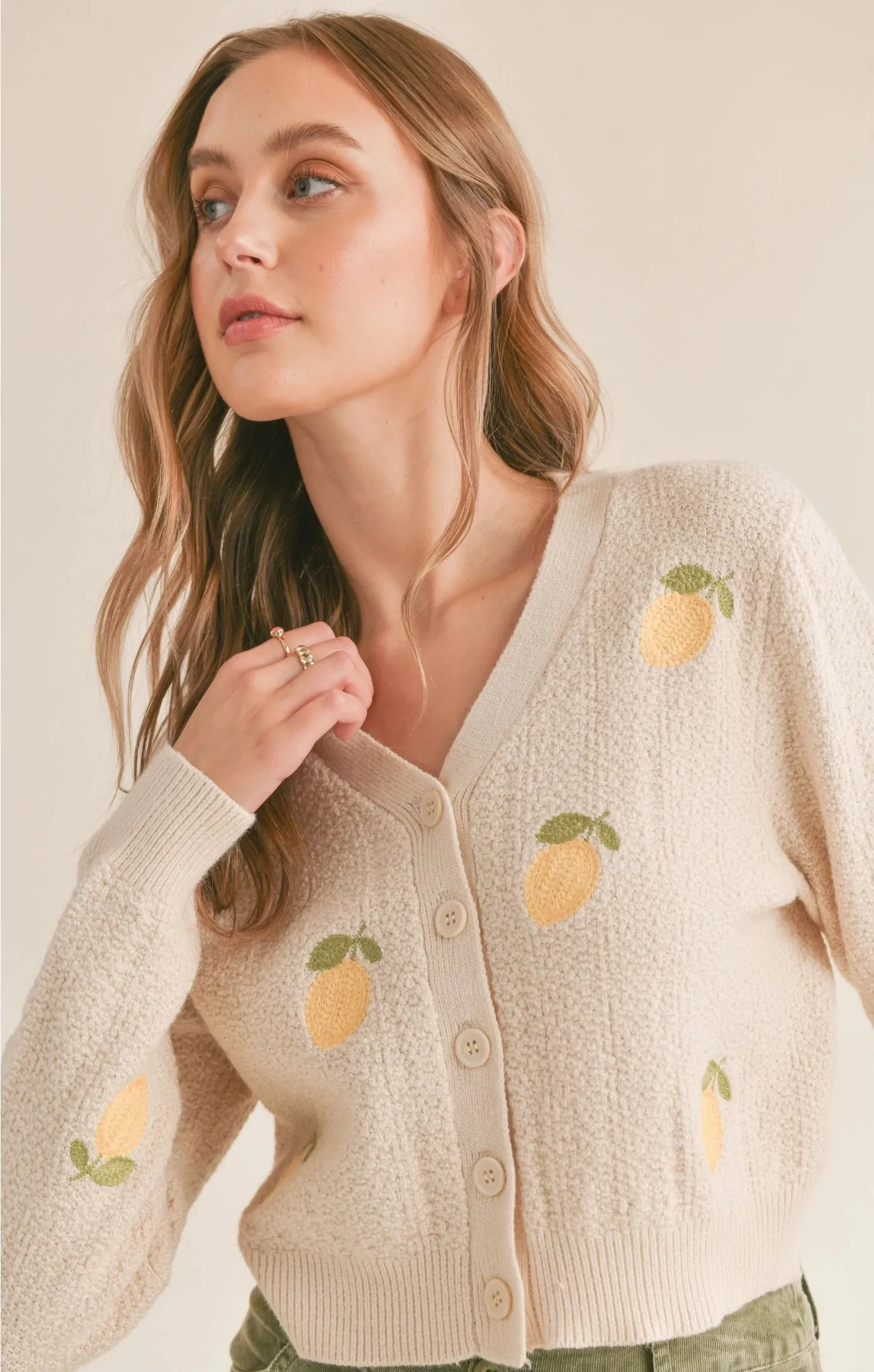 Sadie & Sage Esme Embroidered Lemon Cardigan