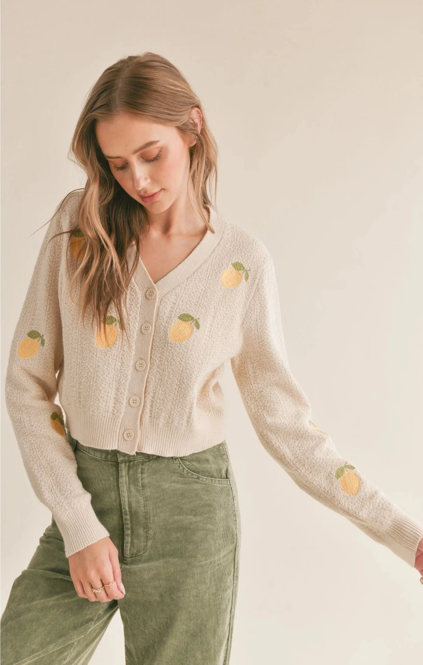 Sadie & Sage Esme Embroidered Lemon Cardigan