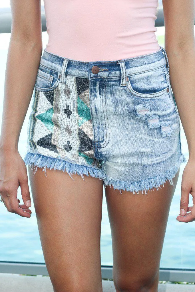 Sequined High Waist Shorts