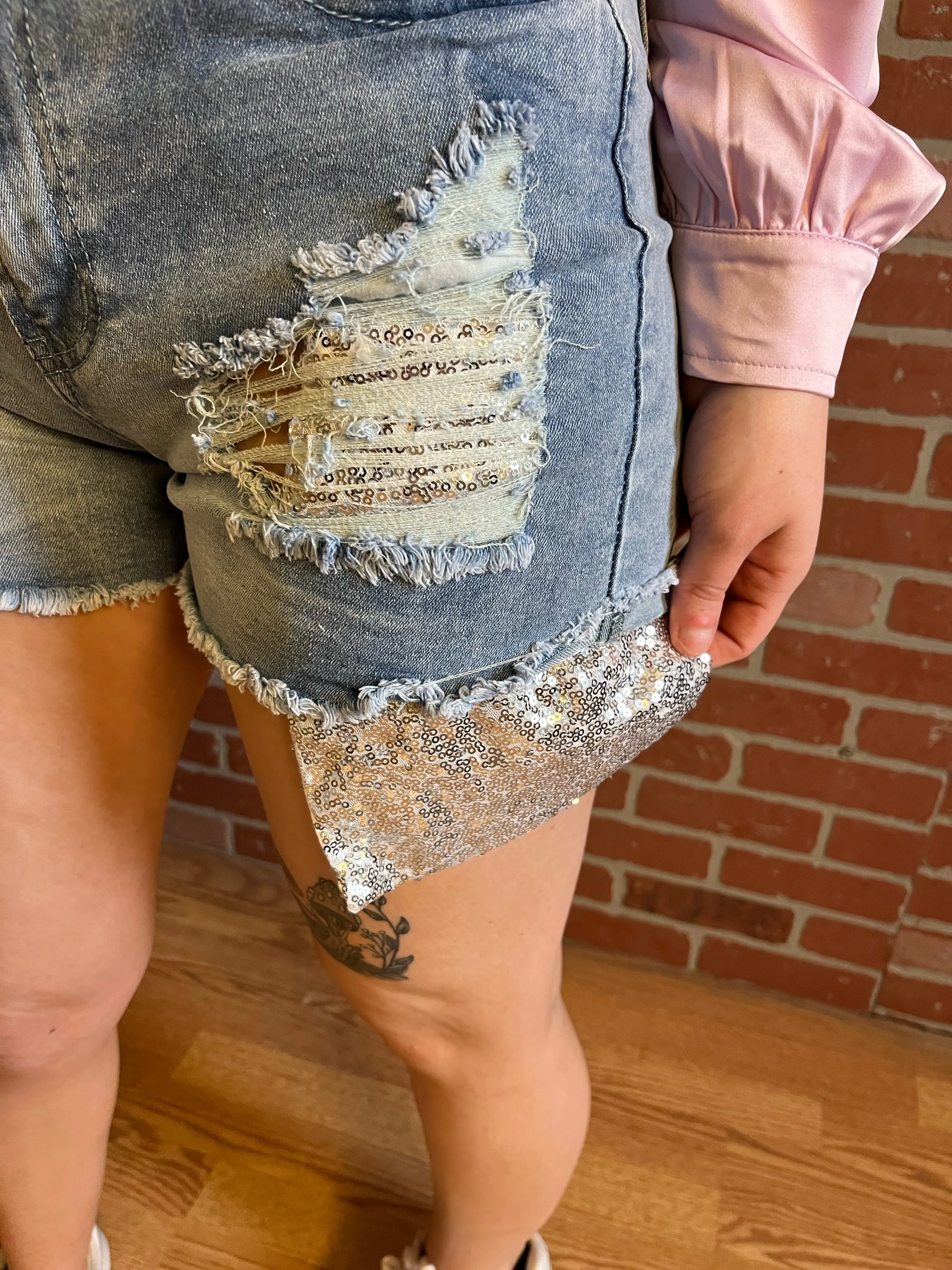 Sequins Denim Shorts