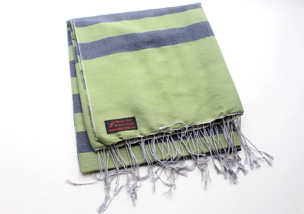 Soft and Silky Dark Blue Stripe Green Color Water Pashmina Shawl