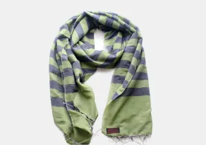 Soft and Silky Dark Blue Stripe Green Color Water Pashmina Shawl