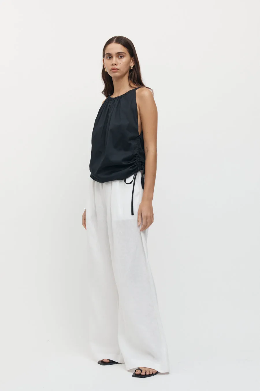 Sète Linen Elastic Waist Pant in White