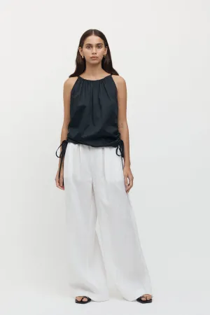 Sète Linen Elastic Waist Pant in White