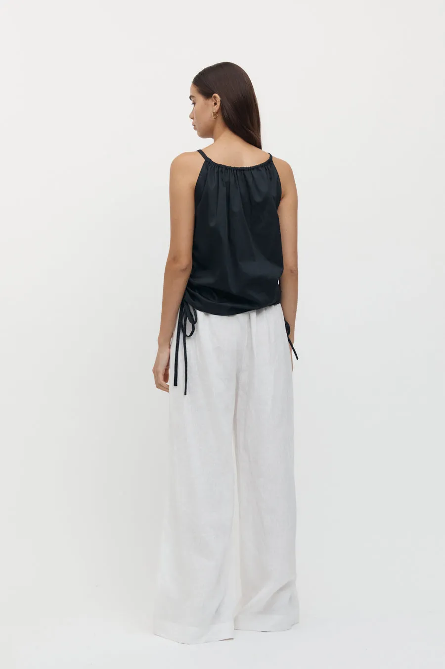 Sète Linen Elastic Waist Pant in White