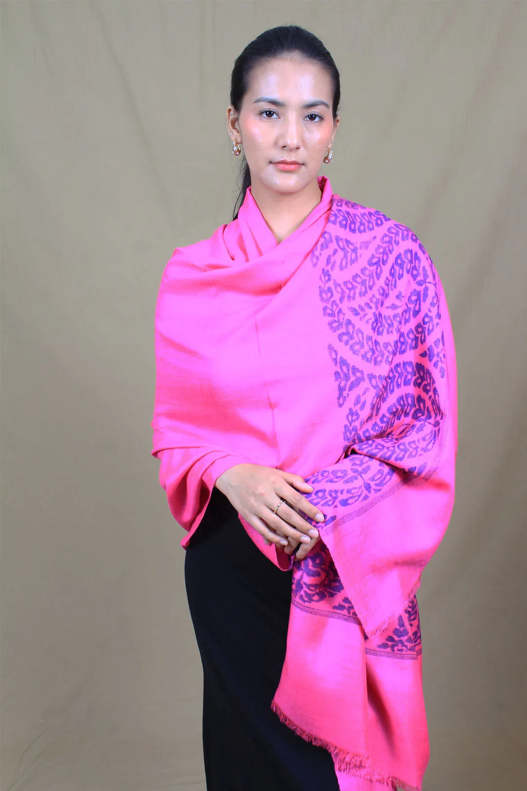 Tayyab Hot Pink Paisley Paldar Kani Pashmina Shawl