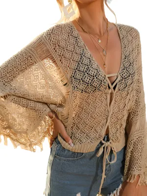 TEEK - Flared Sleeve Tassel Knitted Cover Up