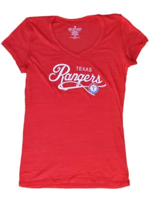 Texas Rangers SAAG Women Red Triblend Burnout V-Neck T-Shirt