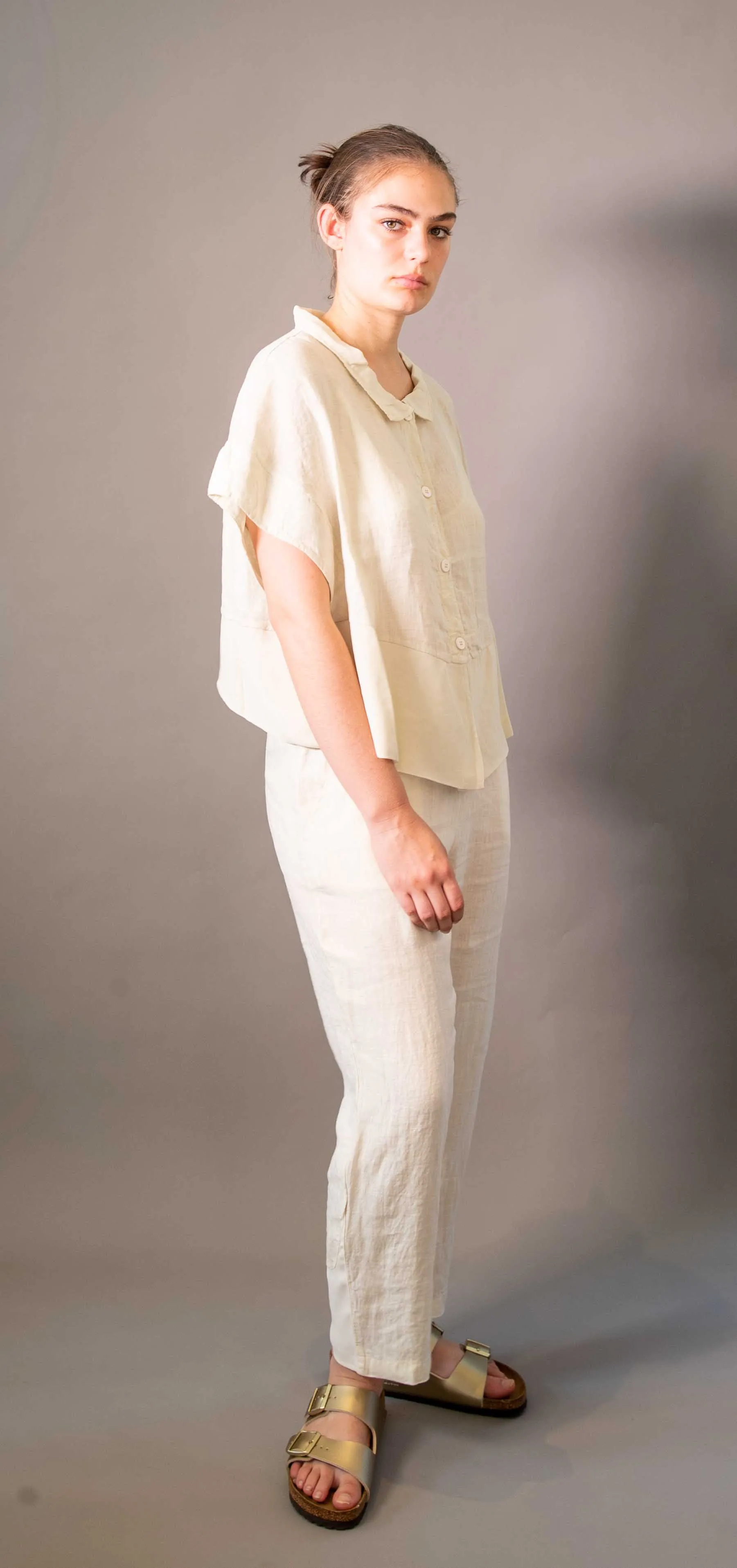 Transit Par Such Linen Viscose Panel Shirt in Sand