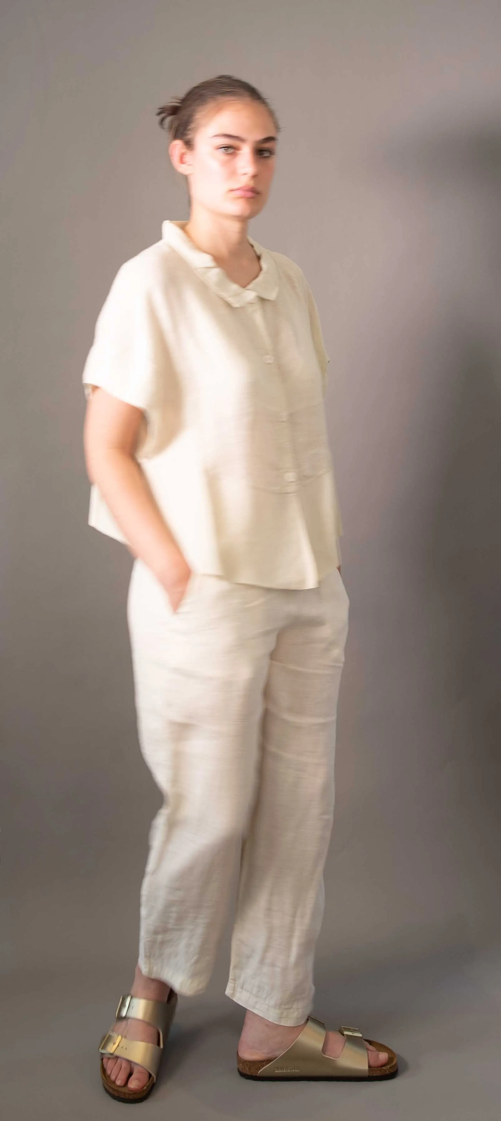 Transit Par Such Linen Viscose Panel Shirt in Sand