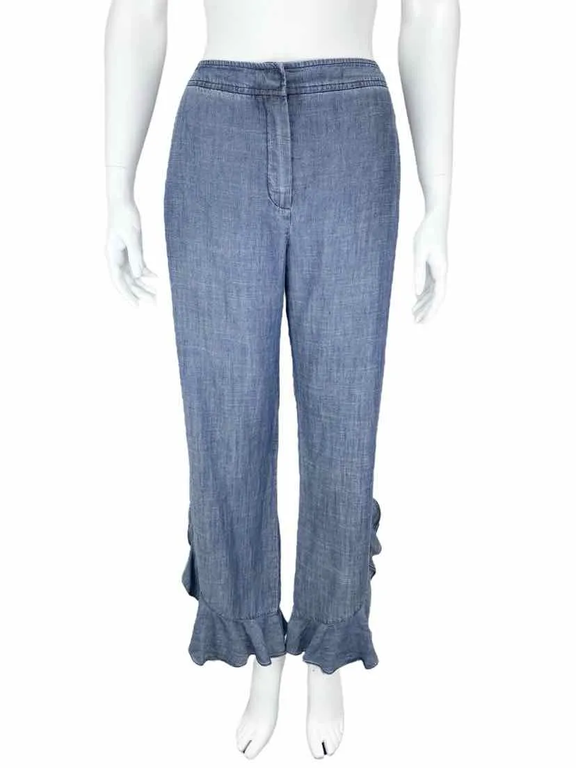 Trina Turk Women's Zacatecas Ruffled Pants Chamray Blue Size 8 (may run big)