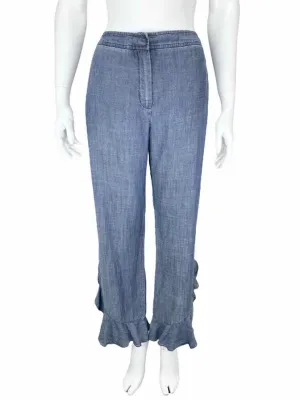 Trina Turk Women's Zacatecas Ruffled Pants Chamray Blue Size 8 (may run big)