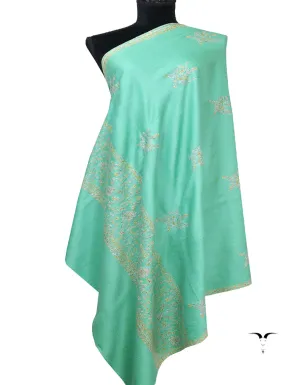 Turquoise Blue Pashmina Shawl In Sozni 6674