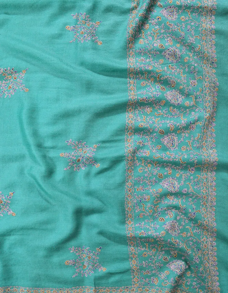 Turquoise Blue Pashmina Shawl In Sozni 6674