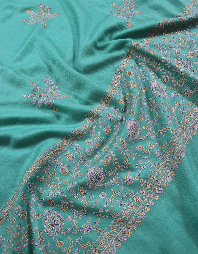 Turquoise Blue Pashmina Shawl In Sozni 6674