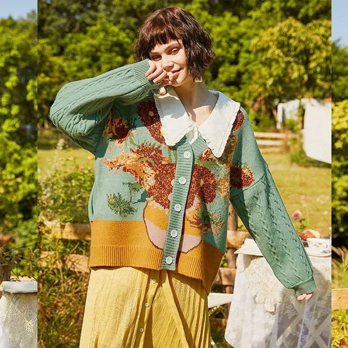 Van Gogh Sunflowers Knit Cardigan