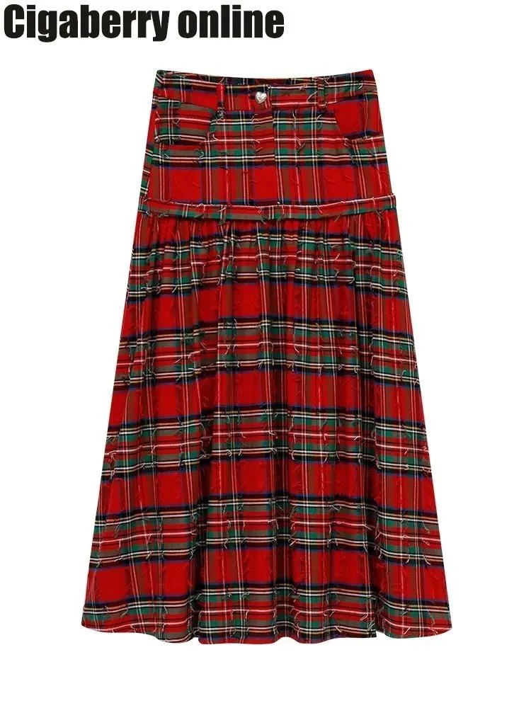 Vintage Plaid Long Half Skirt【s0000004969】