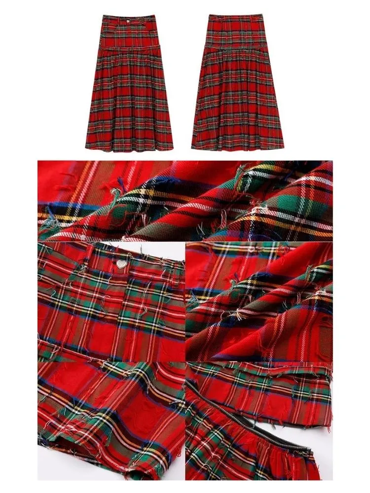 Vintage Plaid Long Half Skirt【s0000004969】