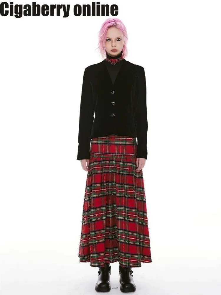 Vintage Plaid Long Half Skirt【s0000004969】