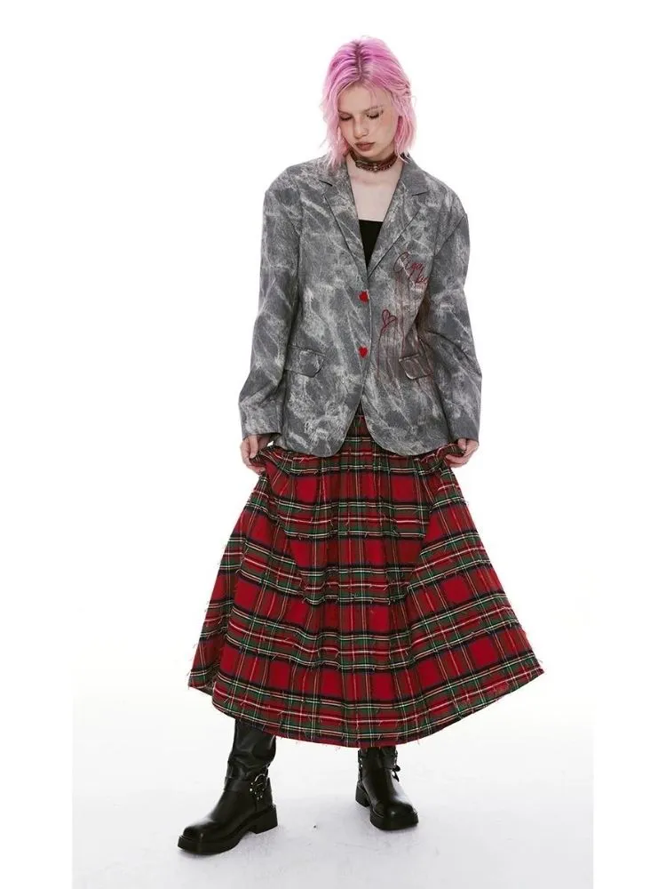 Vintage Plaid Long Half Skirt【s0000004969】