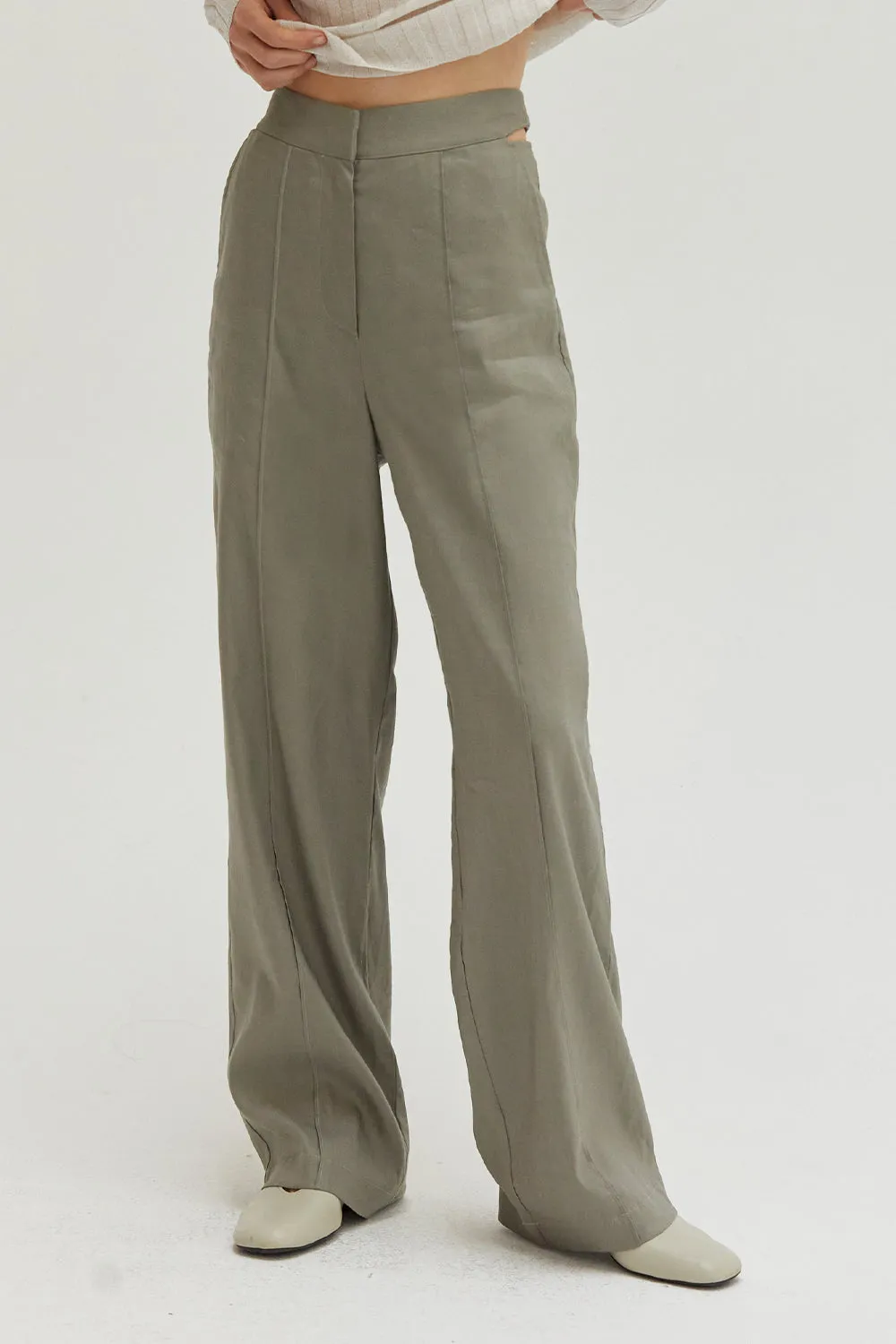 Waist Detail Gray Trousers