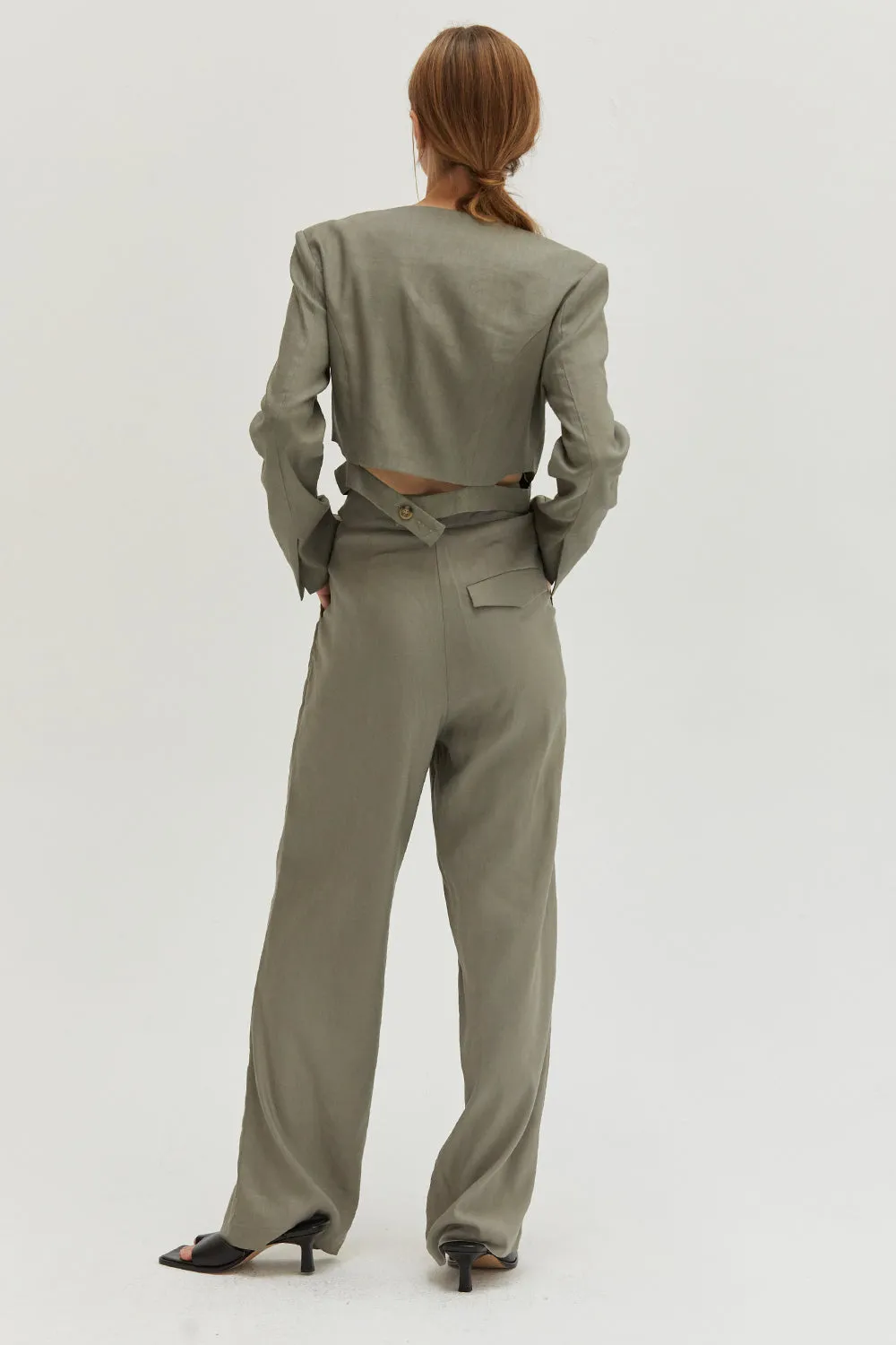 Waist Detail Gray Trousers