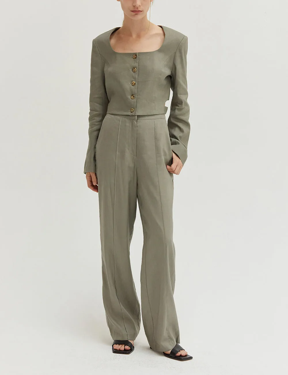 Waist Detail Gray Trousers