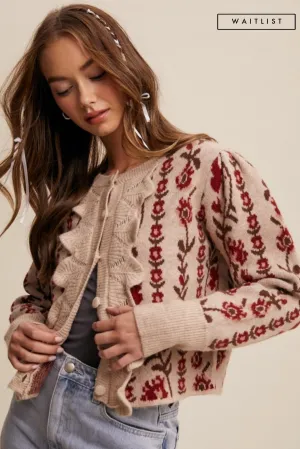 Waitlist 2/18 ♥ Gabby Long Sleeve Button Down Floral Print Knit Cardigan Taupe