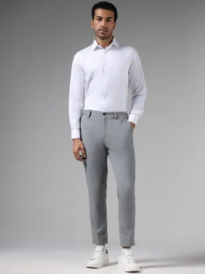 WES Formals Solid Grey Slim-Fit Mid-Rise Trousers