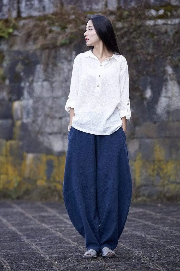 Wide Leg Linen Harem Pants | Zen