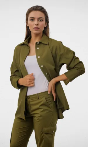 Women Linen Shirt (Oil Green)