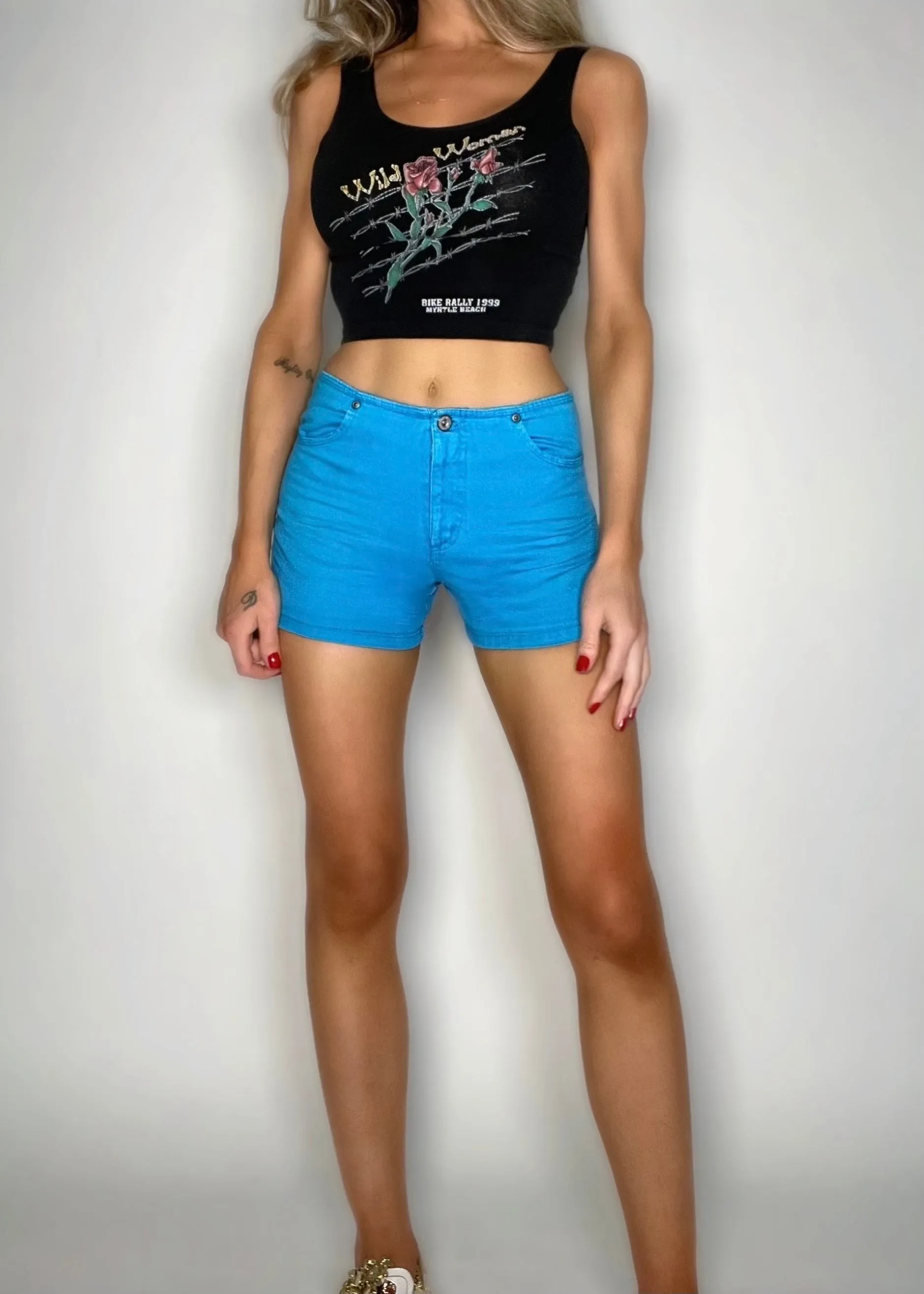 Y2K Blue Painter Jorts High Waisted | Vintage Shorts